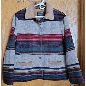 Vtg Woolrich Blanket Coat Women M Southwest Aztec Wool Jacket Striped Capsule
